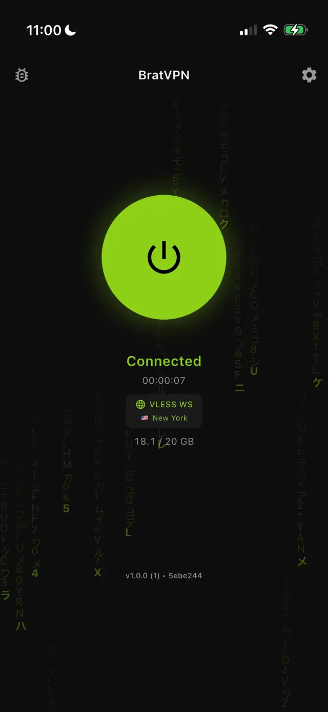Приложение BratVPN с активным VPN-подключением
