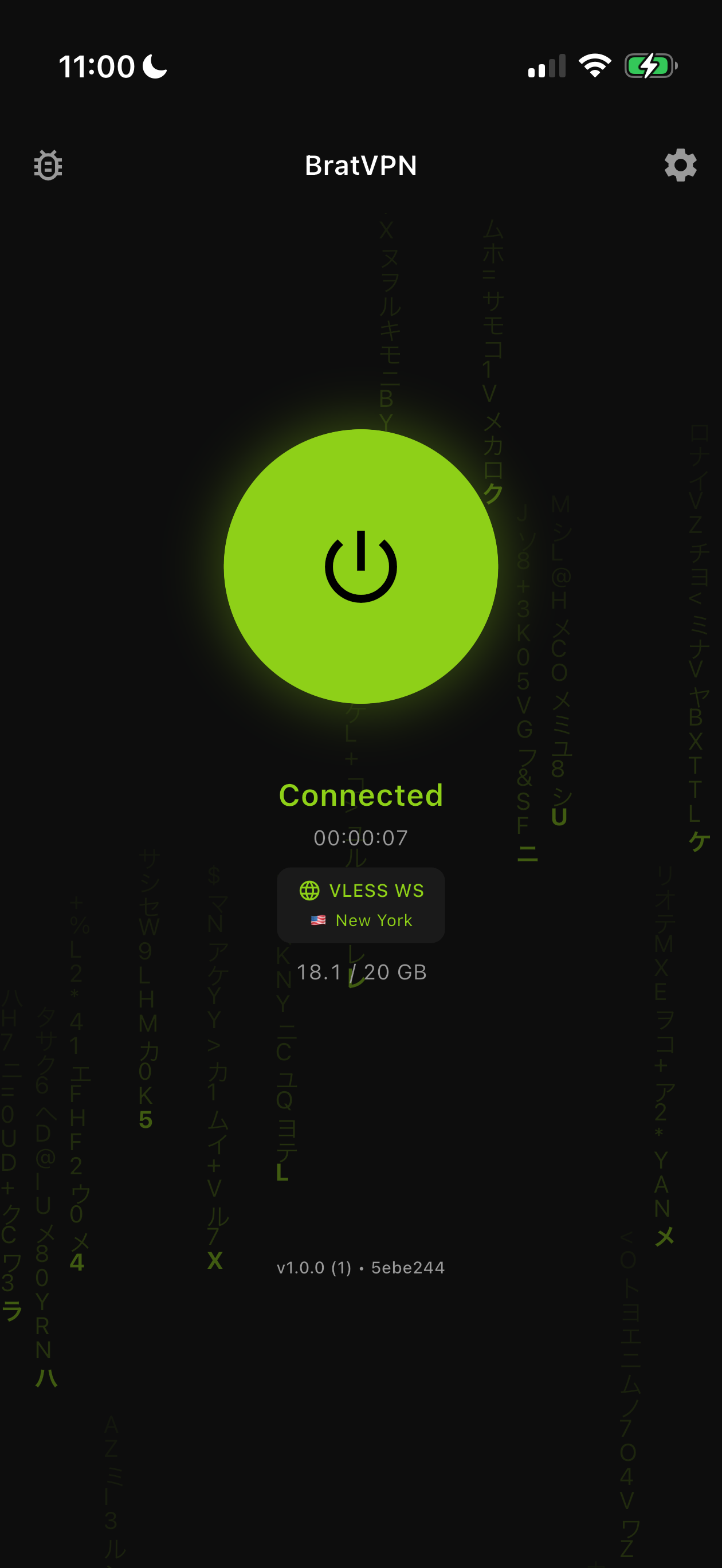 BratVPN connected screen